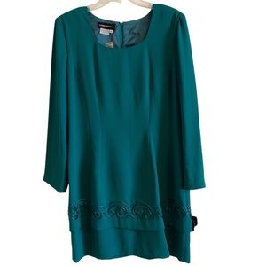 Donna Morgan Teal Embroidered Long Sleeve Dress